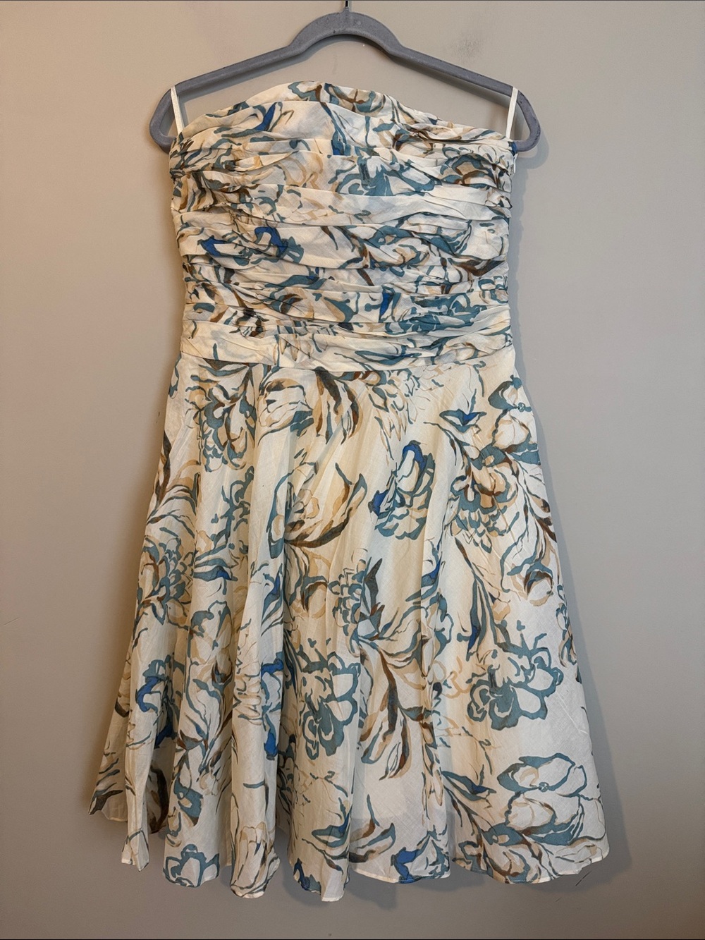 NWOT- Banana Republic strapless ruched party dress, cream & floral, sz 10